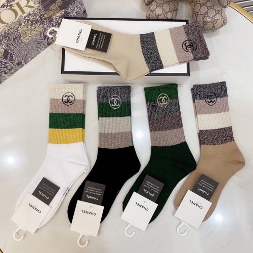 Chanel Socks 5 Pairs with Original Box Luxury Brand Breathable Chanel Sock