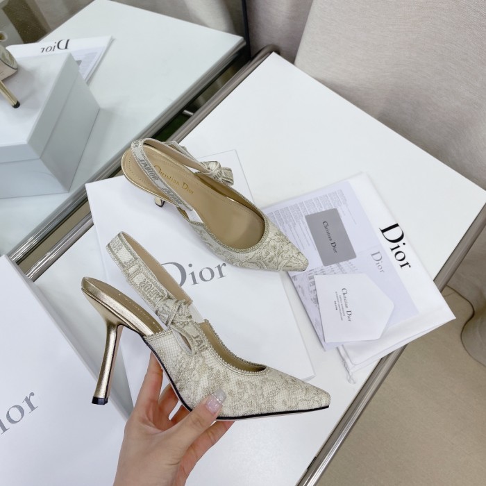 Dior Women Shoes Pumps Luxury Design Fashion Type High Heel Shoes for Wedding Style J'ADIOR SLINGBACK PUMP Cotton Embroidery with Micro Houndstooth Motif with Original Box