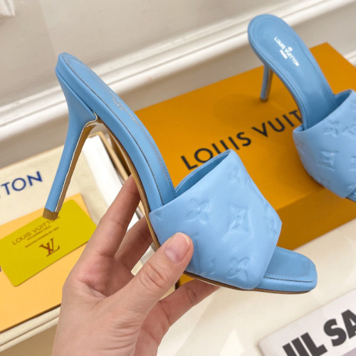 Louis Vuitton Womens Shoes Sandals Slippers Luxury Brand REVIVAL MULE 1A9PIL Monogram-embossed lambskin with Original Box 9.5cm Heel