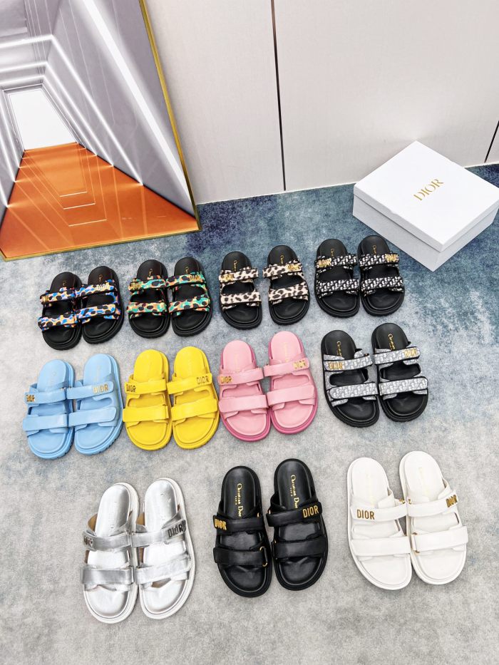 Dior Women Shoes Sandals Luxury Brand DIORACT SLIDE Multicolor Mizza Printed Technical Fabric Lambskin with Original Box KCQ719LNY_S29X