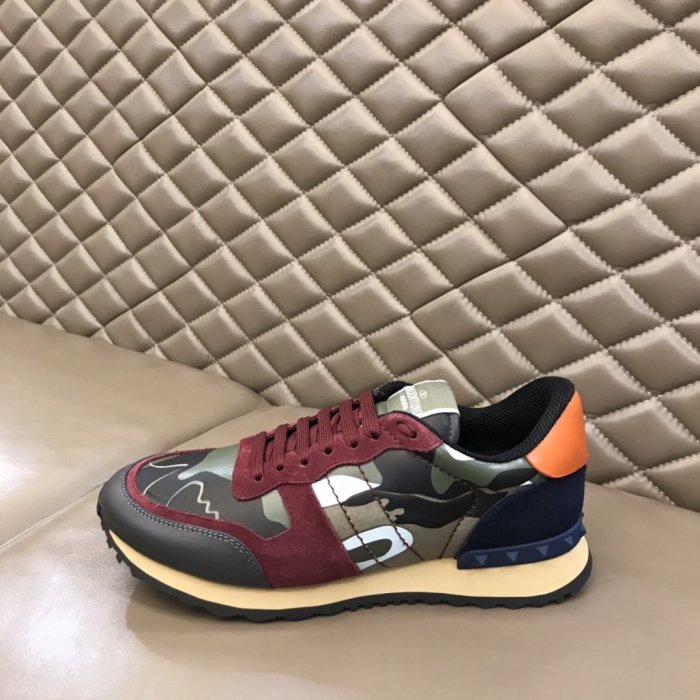 Valentino Men Shoes Fashion Design Luxury Brand ROCKRUNNER CAMOUFLAGE LAMINATED STUDDED SNEAKER with Original Box