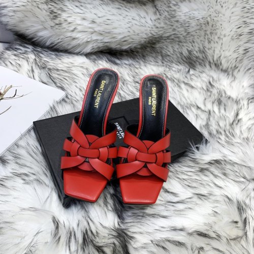 Saint Laurent YSL Womens Shoes TRIBUTE HEELED MULES IN SMOOTH LEATHER 9CM
