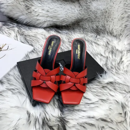 Saint Laurent YSL Womens Shoes TRIBUTE HEELED MULES IN SMOOTH LEATHER 9CM
