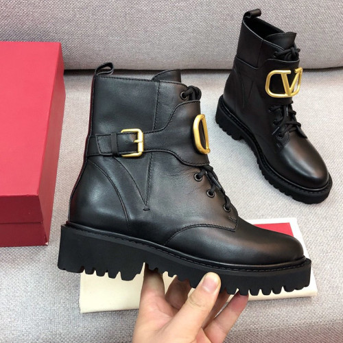 Valentino Garavani Women Fashion Ankle Boots Luxury Brand Vlogo Signature Calfskin Combat Boot 35mm / .8 In. Black