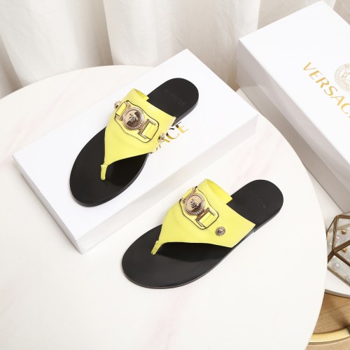 Versace Brand Mens Womens Sandals Shoes Slippers Leather Big Size LA MEDUSA LEATHER SLIPPERS Design Luxury Brand Sandals for Women