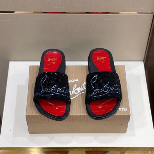 Christian Louboutin CL Men Shoes Slippers Luxury Brand Red Botton Mens Slides with Original Box