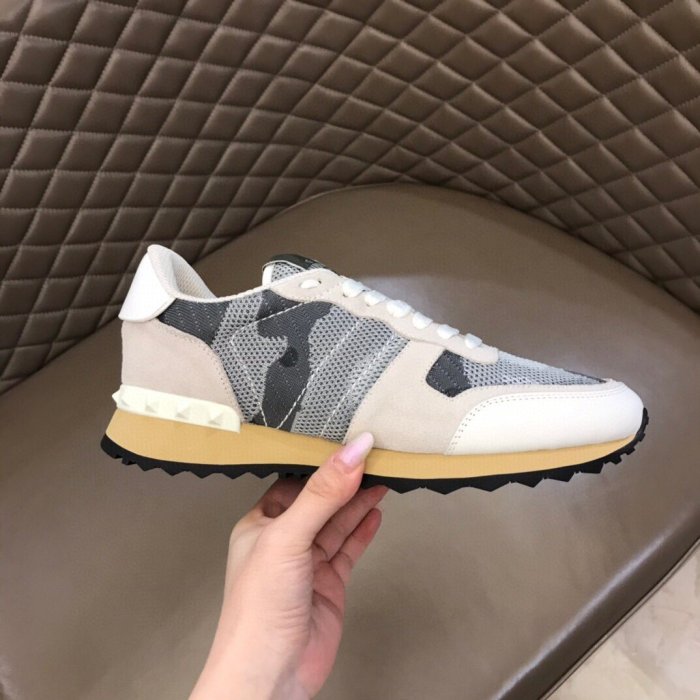 Valentino Men Shoes Fashion Design Luxury Brand ROCKRUNNER CAMOUFLAGE LAMINATED STUDDED SNEAKER with Original Box