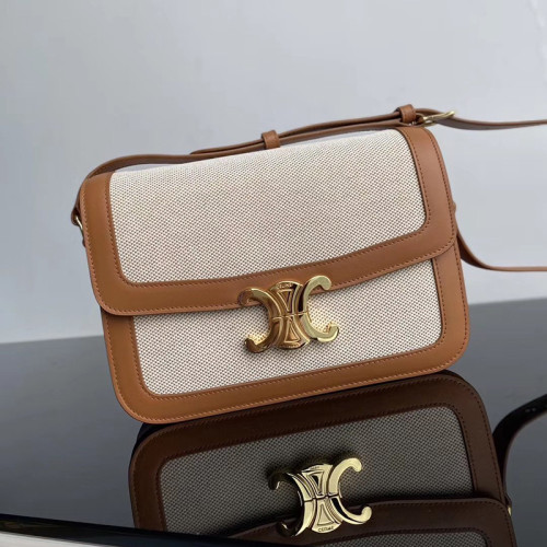 Celine Womens Bag MEDIUM TRIOMPHE BAG IN TEXTILE AND NATURAL CALFSKIN