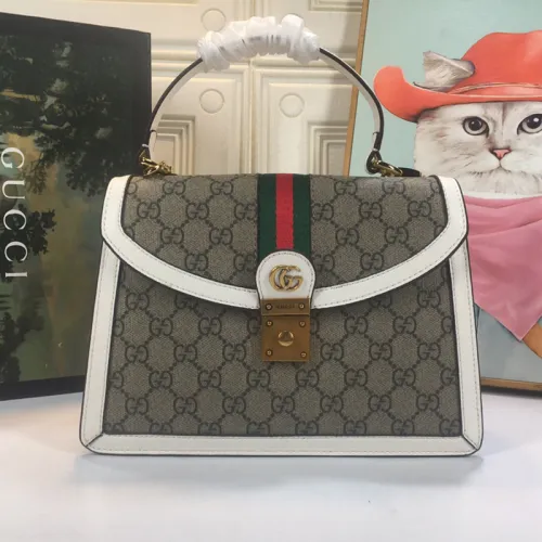 Gucci Womens Bags Shoulder Messenger Bag Luxury Brand Gucci Ophidia small top handle bag in GG supreme canvas with Original Box 651055 96IWX 9794