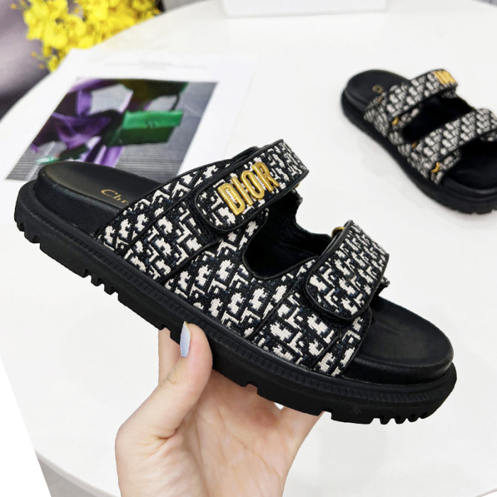 Dior Women Shoes Sandals Luxury Brand DIORACT SLIDE Multicolor Mizza Printed Technical Fabric Lambskin with Original Box KCQ719LNY_S29X