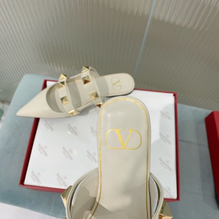 Valentino Women Shoes Mule Flip Flop Sandals ROMAN STUD FLAT MULE IN CALFSKIN with Original Box Luxury Brand