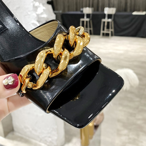 Versace Womens Shoes MEDUSA CHAIN MID-HEEL LEATHER MULES