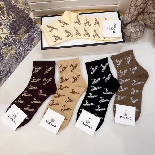 Chanel Socks 5 Pairs with Original Box Luxury Brand Breathable Chanel Sock