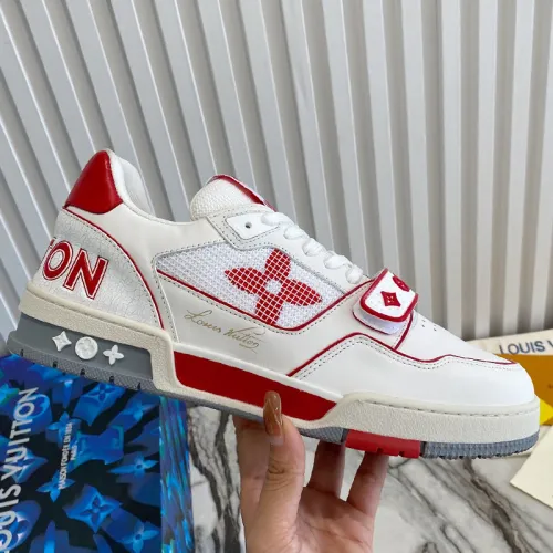 Louis Vuitton Men Shoes Fashion Sneakers Design Luxury Brand LV TRAINER SNEAKER Red Calf leather Velcro strap with Original Box 1A98VV