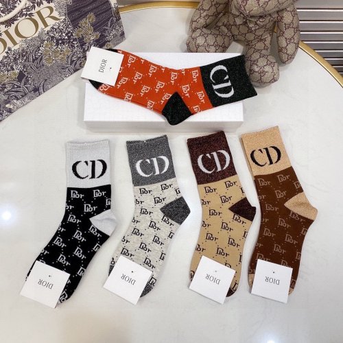 Dior Socks 5 Pairs with Original Box Luxury Brand Breathable Dior Sock