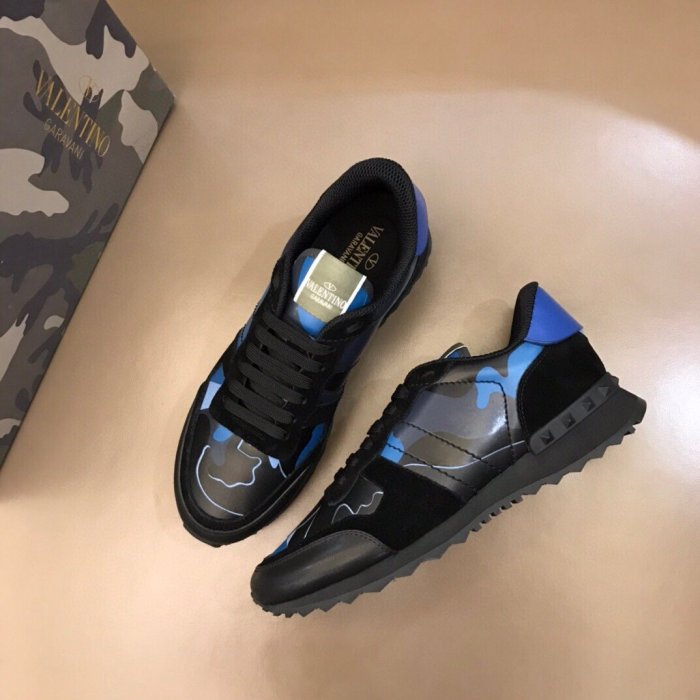 Valentino Men Shoes Fashion Design Luxury Brand ROCKRUNNER CAMOUFLAGE LAMINATED STUDDED SNEAKER with Original Box
