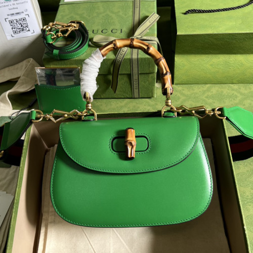 Gucci Womens Bags Handbags Shoulder Messenger Bags Luxury Brand Gucci Bamboo 1947 small top handle bag in green leather 675797 10ODT 3384 with Original Box