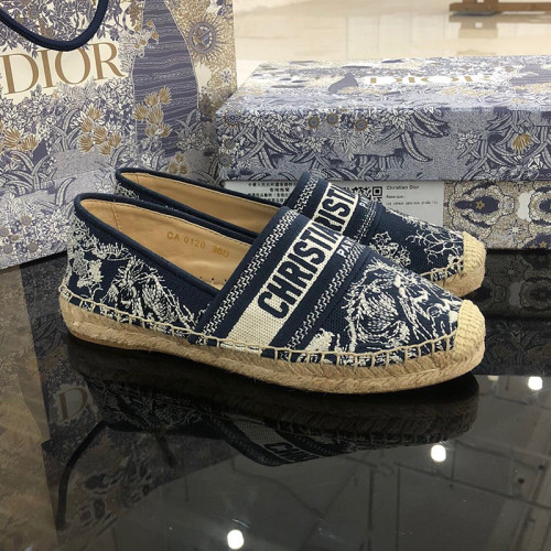 Dior Womens Shoes DIOR GRANVILLE ESPADRILLE Deep Blue Toile de Jouy Reverse Embroidered Cotton with Original Box KDB578TJE_S36W