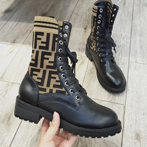 Fendi Women Shoes Boots ANKLE BOOTS Black leather biker boots