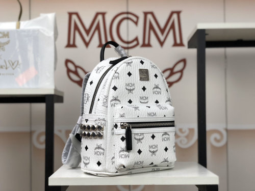 MCM Women Bags Backpacks Luxury Brand Stark Backpack in Geo Laurel Visetos with Original Box