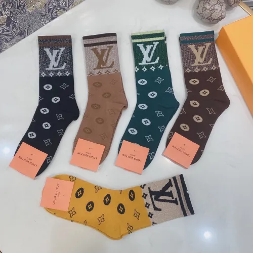 Louis Vuitton Socks 5 Pairs with Original Box Luxury Brand Breathable LV Sock