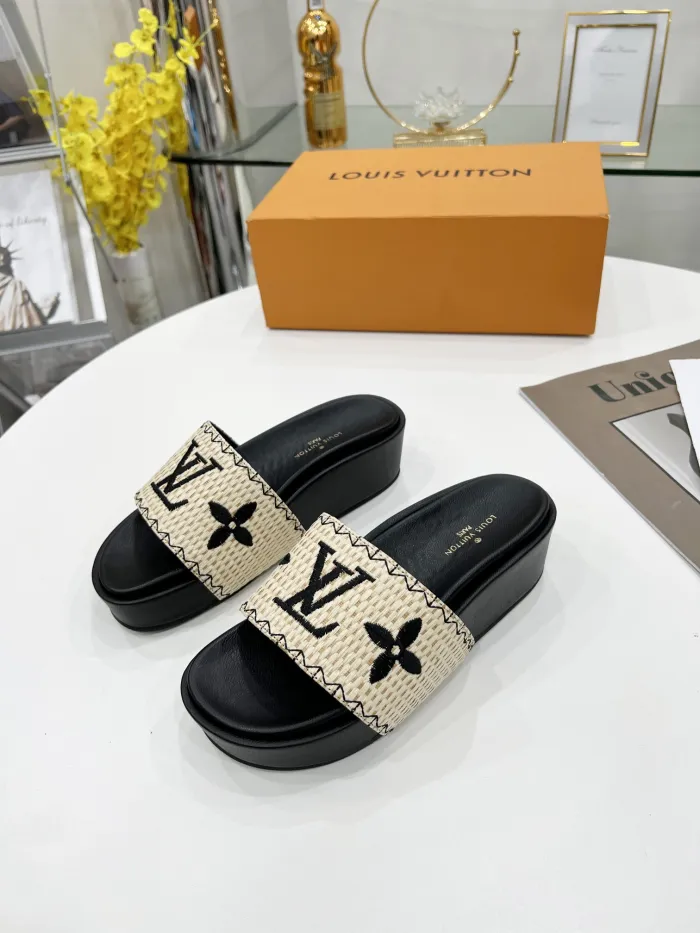 Louis Vuitton Womens Shoes Sandals Slippers Luxury Brand Louis Vuitton JUMBO FLATFORM MULE with Original Box 1A9QYY