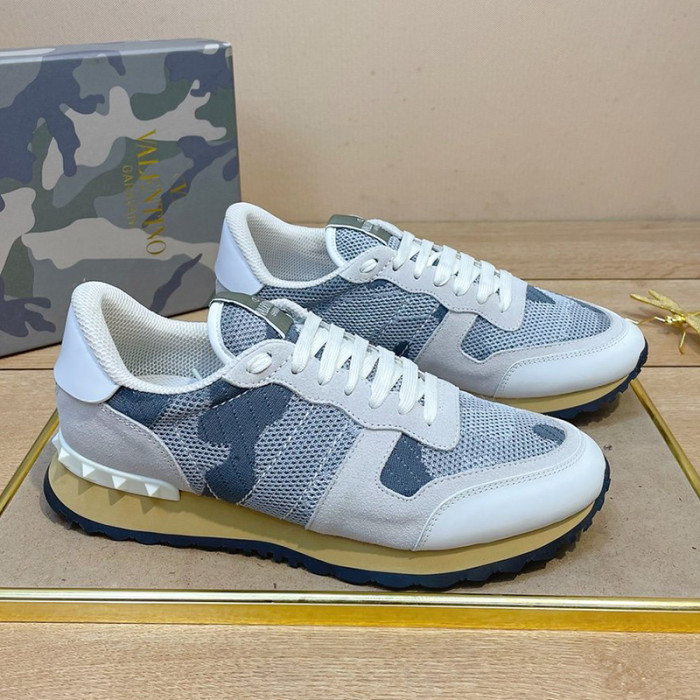 Valentino Men Shoes Fashion Design Luxury Brand ROCKRUNNER CAMOUFLAGE LAMINATED STUDDED SNEAKER with Original Box