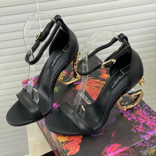 Dolce & Gabbana Womens Shoes Nappa Leather Sandals with Baroque DG Heel 9cm