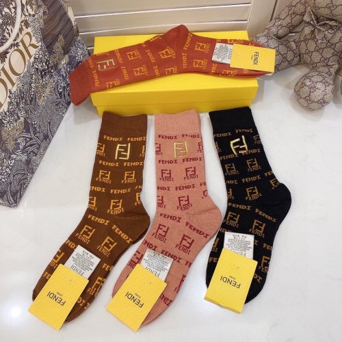 Fendi Socks 4 Pairs with Original Box Luxury Brand Breathable Fendi Sock