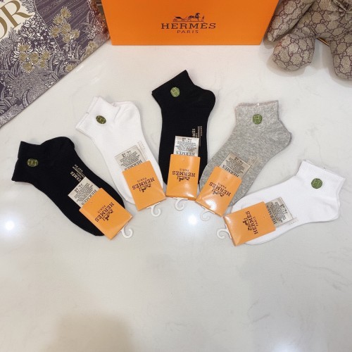 Hermes Socks 5 Pairs with Original Box Luxury Brand Breathable Hermes Sock