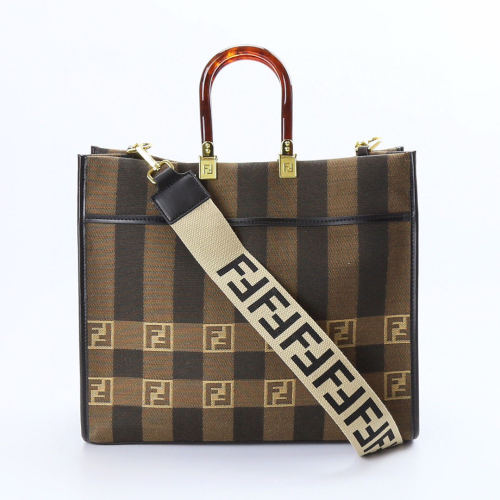 Fendi Womens Bags Handbags Luxury Brand FENDI SUNSHINE LARGE Shopper in brown fabric 8BH372ABVTF1BAH