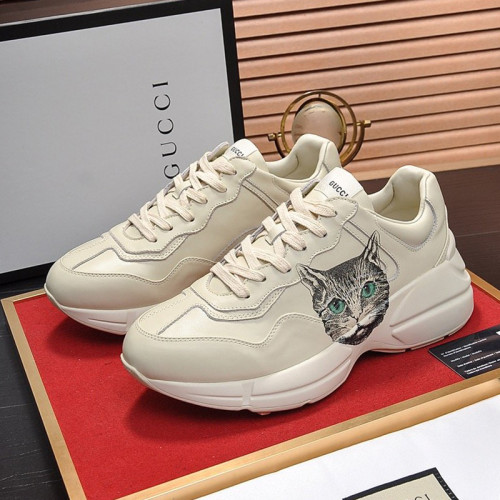 Gucci Mens Shoes Sneakers Luxury Brand Men's Rhyton leather sneaker with Original Box