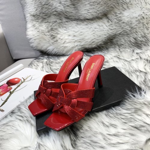 Saint Laurent YSL Womens Shoes TRIBUTE HEELED MULES IN SMOOTH LEATHER 9CM