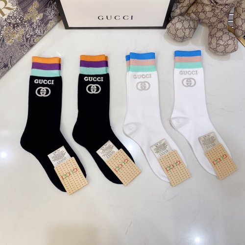 Gucci Socks 4 Pairs with Original Box Luxury Brand Breathable Gucci Sock