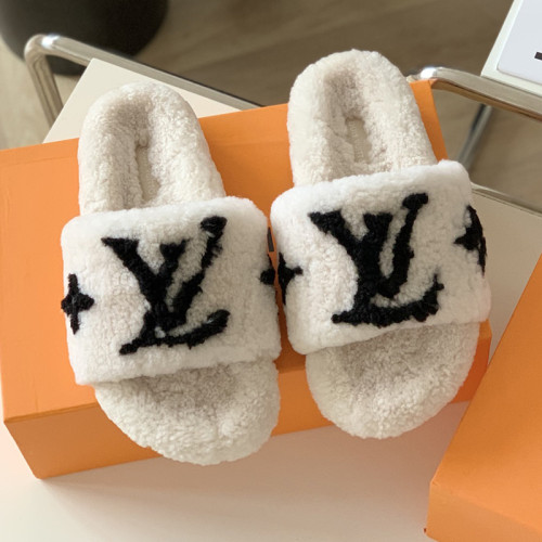 Louis Vuitton Womens Shoes Slide Slippers for Winter Wool Fabric Luxury Brand Designer PASEO FLAT COMFORT MULE with Original Box