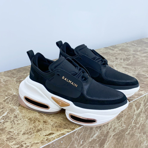 Balmain Women Shoes Sneakers Luxury Brand Black and white leather and suede BBold low-top sneakers TN0C496LSHDEAB