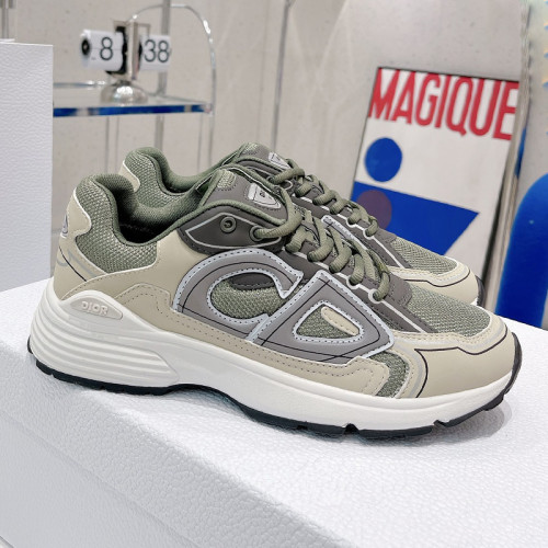 Dior Mens Shoes Sneakers Luxury Brand B30 SNEAKER B30 SNEAKER Olive Mesh and Cream Technical Fabric Unisex Design 3SN279ZLY_H661