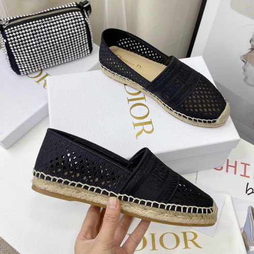 Dior Women Shoes Luxury Brand Design Dior Granville Espadrille Black Mesh Embroidery Womens Shoes KCB585EMR_S900