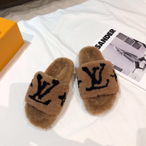 Louis Vuitton Womens Shoes Slide Slippers for Winter Wool Fabric Luxury Brand Designer PASEO FLAT COMFORT MULE with Original Box