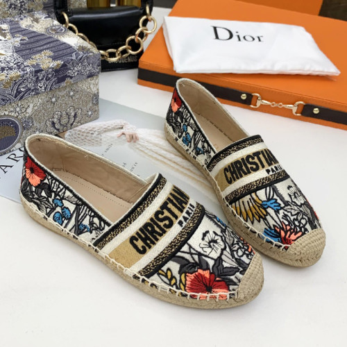 Dior Women Shoes Luxury Brand Design Dior Espadrille Nude Mesh Embroidery Womens Shoes with Original Box