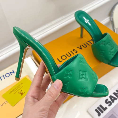 Louis Vuitton Womens Shoes Sandals Slippers Luxury Brand REVIVAL MULE 1A9PHP Vert Green Monogram-embossed lambskin with Original Box 9.5cm Heel