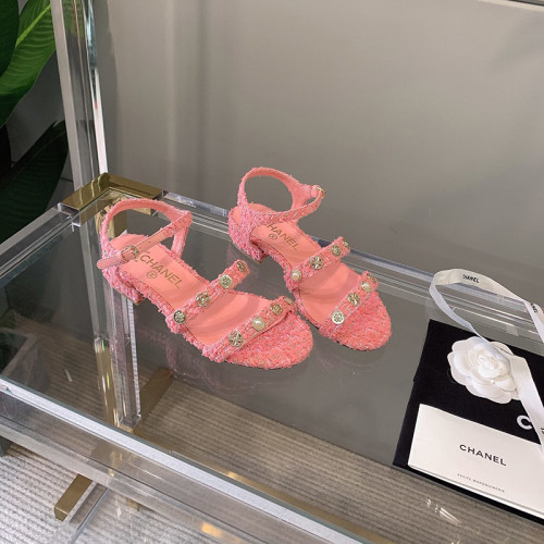 Chanel Womens Shoes Sandals Cotton Tweed & Jewelry Coral & Pink G37212 X56070 K2617