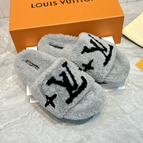 Louis Vuitton Womens Shoes Slide Slippers for Winter Wool Fabric Luxury Brand Designer PASEO FLAT COMFORT MULE with Original Box