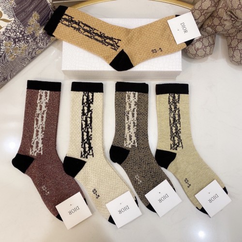 Dior Socks 5 Pairs with Original Box Luxury Brand Breathable Dior Sock