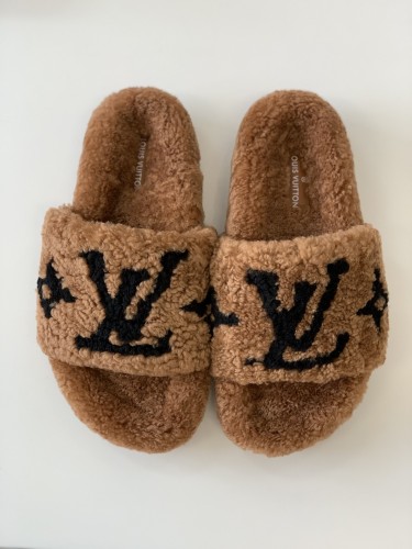 Louis Vuitton Womens Shoes Slide Slippers for Winter Wool Fabric Luxury Brand Designer PASEO FLAT COMFORT MULE with Original Box