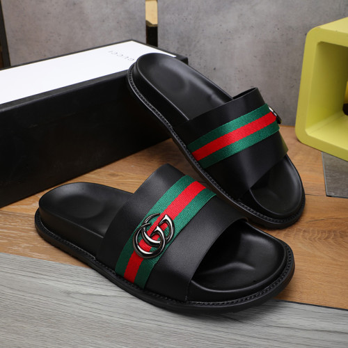 Gucci Mens Shoes Leather Sandal Slipper Luxury Brand Flat with Original Box