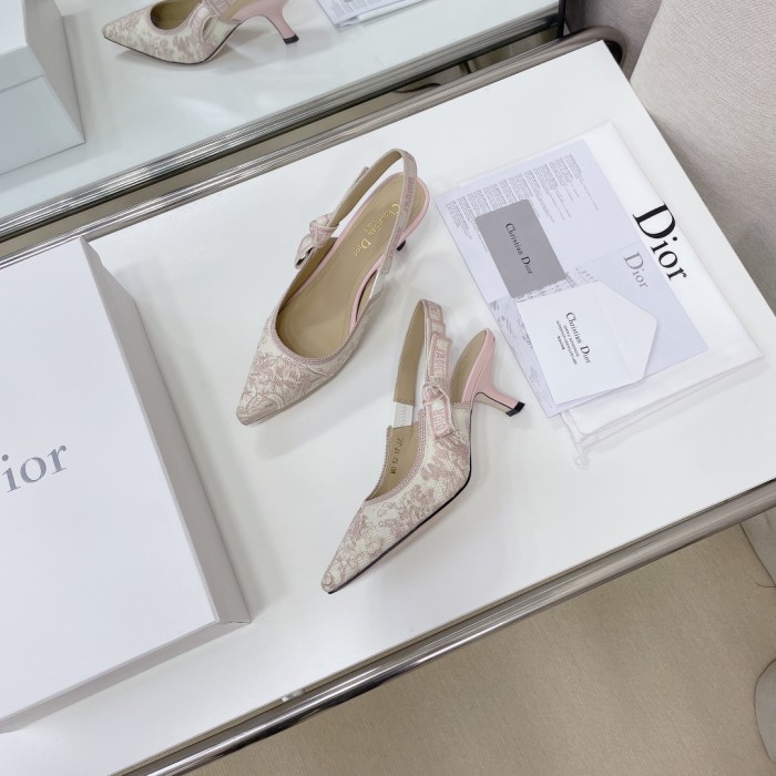 Dior Women Shoes Pumps Luxury Design Fashion Type High Heel Shoes for Wedding Style J'ADIOR SLINGBACK PUMP Cotton Embroidery with Micro Houndstooth Motif with Original Box