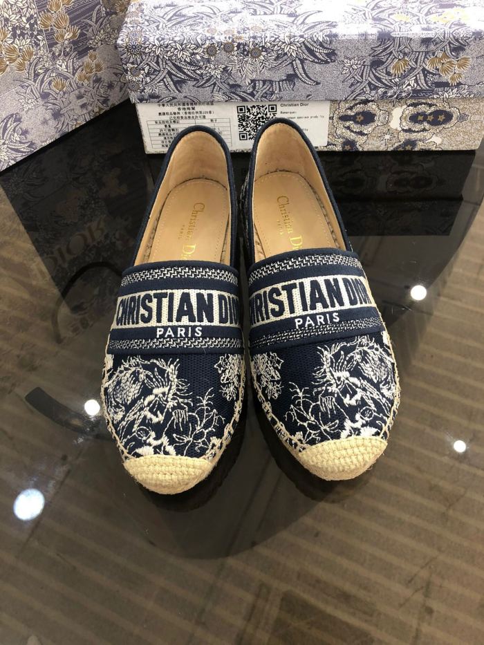 Dior Womens Shoes DIOR GRANVILLE ESPADRILLE Deep Blue Toile de Jouy Reverse Embroidered Cotton with Original Box KDB578TJE_S36W