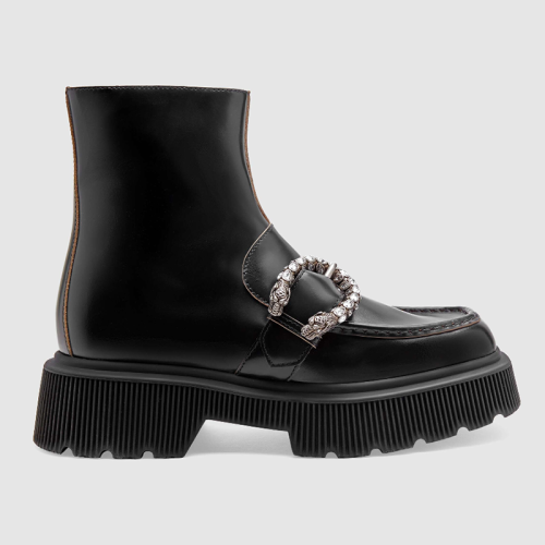 Gucci Women Shoes Boots Luxury Brand Fashion Women's Boot with Tiger Head Black Leather 627291 DS800 1000