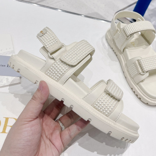 Dior Women Shoes Sandals Luxury Brand DIORACT SANDAL White Technical Fabric with White Resin Pearls with Original Box KCQ567NNP_S66W